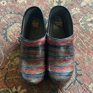 Dansko XP striped patent leather clogs